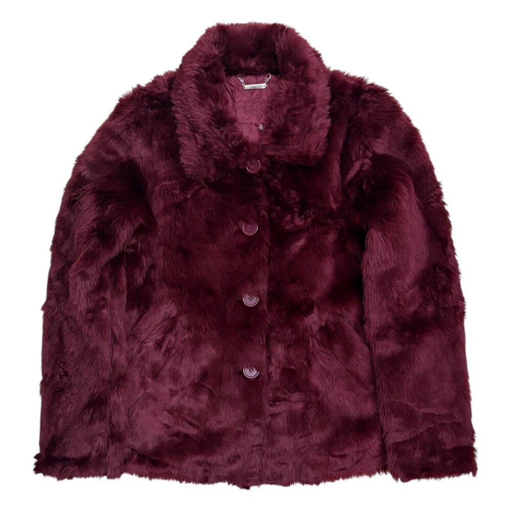JOUJOU FAUX FUR Burgundy Designer Winter Parka Jacket Coat Womens Large
